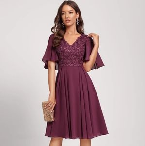 JJ's House Cabernet Chiffon Sequin Special Occasion Dress